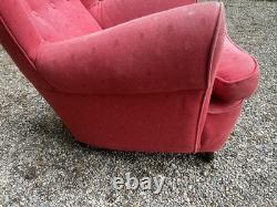 Antique Vintage Salmon Fabric Wingback Fireside Armchair For Upholstery Project
