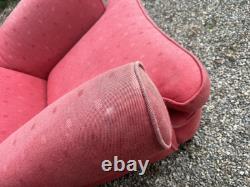 Antique Vintage Salmon Fabric Wingback Fireside Armchair For Upholstery Project