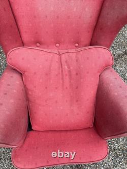 Antique Vintage Salmon Fabric Wingback Fireside Armchair For Upholstery Project