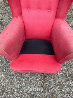 Antique Vintage Salmon Fabric Wingback Fireside Armchair For Upholstery Project