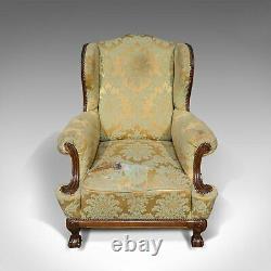 Antique Wing-Back Arm Chair, English, Fireside, Lounge, Seat, Edwardian, 1910