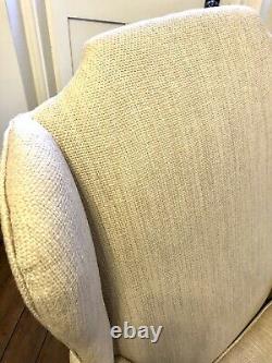 Antique Wingback Armchair And Footstool Fireside Chair Cream Fabric courier