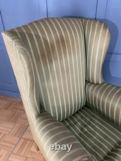 Antique Wingback Large Fireside Armchair Carved Shell Feet Re-Upholstery Project