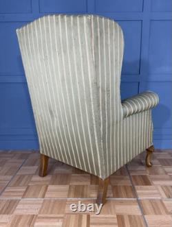 Antique Wingback Large Fireside Armchair Carved Shell Feet Re-Upholstery Project
