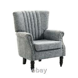 Armchair Fabric Linen Accent Upholstered Wing Back Fireside Chair With Wood Legs