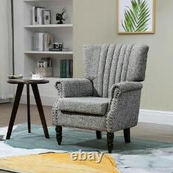 Armchair Fabric Linen Accent Upholstered Wing Back Fireside Chair With Wood Legs