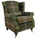 Arnold Fireside High Back Wing Armchair Halam Lime Green Check Tweed Wool