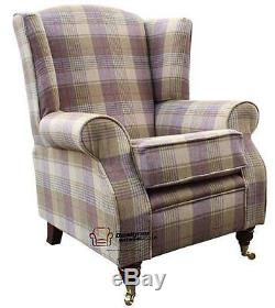 Arnold Fireside High Back Wing Armchair Hunting Tower Grape Check Tweed Wool