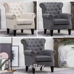 Artisdeo Wing Back Tub Chair Fabric Button Fireside Occasional Armchair Studs Uk