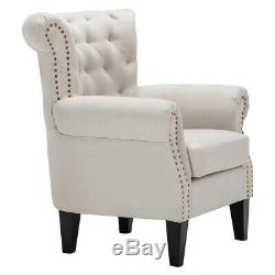 Artisdeo Wing Back Tub Chair Fabric Button Fireside Occasional Armchair Studs Uk