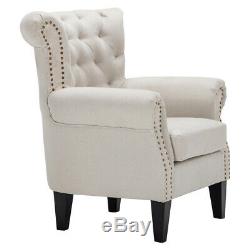 Artisdeo Wing Chair Fireside High Back Armchair Natural Beige Cream Button Studs
