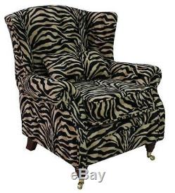 Ashley Fireside High Back Wing Armchair Animal Print Antelope Gold Velour Fabric