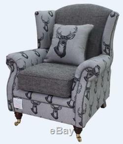 Ashley Fireside High Back Wing Armchair Antler Stag Charcoal Grey Chair
