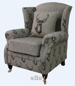 Ashley Fireside High Back Wing Armchair Antler Stag Chocolate Brown Chair