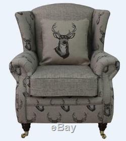 Ashley Fireside High Back Wing Armchair Antler Stag Chocolate Brown Chair