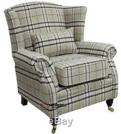 Ashley Fireside High Back Wing Armchair Balmoral Beige Check Fabric