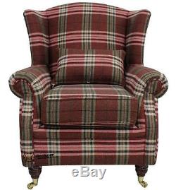 Ashley Fireside High Back Wing Armchair Balmoral Red Check Fabric