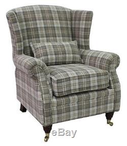 Ashley Fireside High Back Wing Armchair Lana Beige Check Fabric