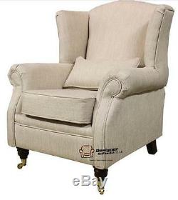 Ashley Fireside High Back Wing Armchair Zoe Plain Biscuit Beige Fabric