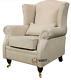 Ashley Fireside High Back Wing Armchair Zoe Plain Biscuit Beige Fabric