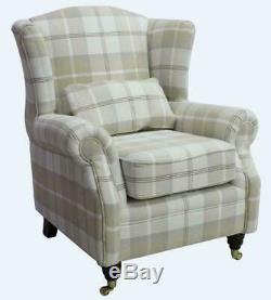 Ashley New Wing Chair Fireside High Back Armchair Balmoral Natural Check PS