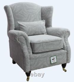 Ashley Wing Chair Fireside High Back Armchair Allegra Silver Grey Fabric