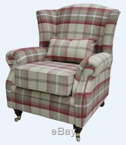 Ashley Wing Chair Fireside High Back Armchair Balmoral Cranberry Check PS