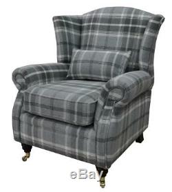 Ashley Wing Chair Fireside High Back Armchair Balmoral Dove Grey Check PS