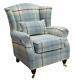 Ashley Wing Chair Fireside High Back Armchair Balmoral Duck Egg Blue Check Ps
