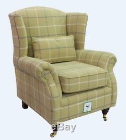 Ashley Wing Chair Fireside High Back Armchair Piazza Square Check Green