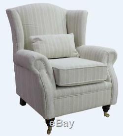 Ashley Wing Chair Fireside High Back Armchair Tempo Natural Beige Cream Stripe