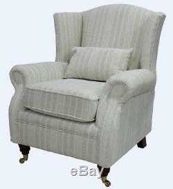 Ashley Wing Chair Fireside High Back Armchair Tempo Natural Beige Cream Stripe