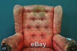 Attractive Antique Victorian Wing Back Fireside Armchair Chair For Reupholstery