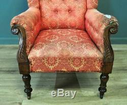 Attractive Antique Victorian Wing Back Fireside Armchair Chair For Reupholstery