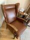 Beautiful Tan Leather Wing Armchair Fireside Comfy