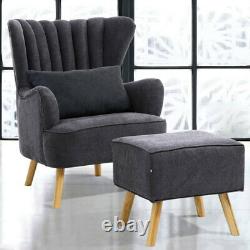 Bedroom Sofa Wing Back Fireside Fabric Lounge Armchair Tub Chair With Foot Stool