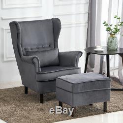 Bedroom Sofa Wing Back Fireside Fabric Lounge Armchair Tub Chair With Foot Stool
