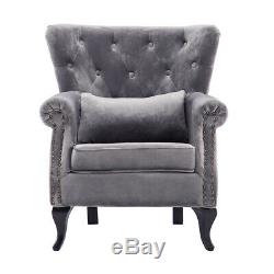 Bedroom Soft Velvet Tub Sofa Chesterfield Wing Chair Armchair Fireside Lounge Uk