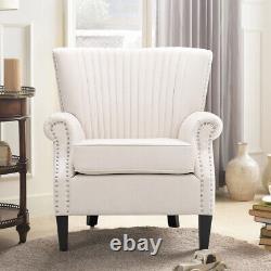 Beige Fabric Upholstered Fireside Armchair Wing Back Chair Bedroom Single Sofa