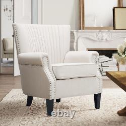 Beige Fabric Upholstered Fireside Armchair Wing Back Chair Bedroom Single Sofa