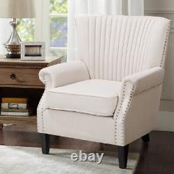 Beige Fabric Upholstered Fireside Armchair Wing Back Chair Bedroom Single Sofa