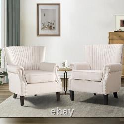 Beige Fabric Upholstered Fireside Armchair Wing Back Chair Bedroom Single Sofa