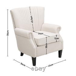 Beige Fabric Upholstered Fireside Armchair Wing Back Chair Bedroom Single Sofa