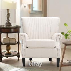 Beige Fabric Upholstered Wingback Armchair Fireside Lounge Single Sofa Couch UK