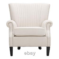 Beige Fabric Upholstered Wingback Armchair Fireside Lounge Single Sofa Couch UK