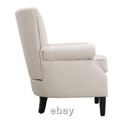 Beige Fabric Upholstered Wingback Armchair Fireside Lounge Single Sofa Couch UK