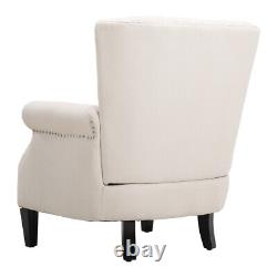 Beige Fabric Upholstered Wingback Armchair Fireside Lounge Single Sofa Couch UK