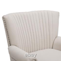 Beige Fabric Upholstered Wingback Armchair Fireside Lounge Single Sofa Couch UK