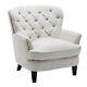 Beige Linen Armchair Chesterfield Wing Back Chair Fireside Bedroom Coffee Sofa