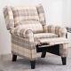 Beige Tartan Fabric Recliner Wing Back Chair Armchair Lazy Fireside Sofa Sleeper
